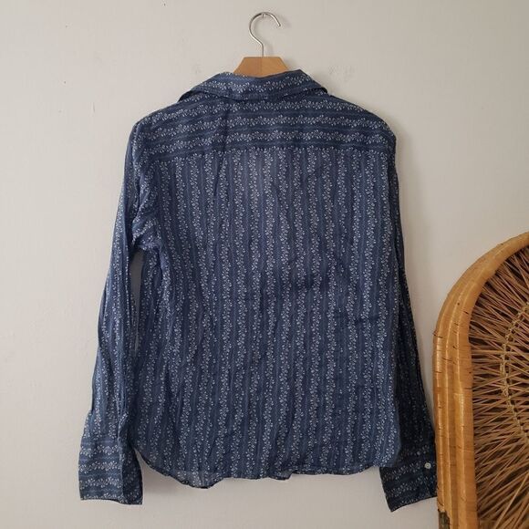 J. Crew Floral Button Down Blue Shirt S/M - Picture 4 of 6
